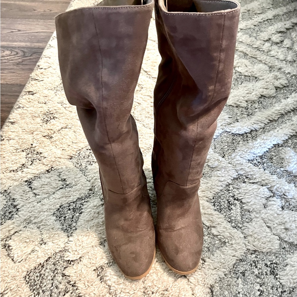 Women’s taupe suede dress boots